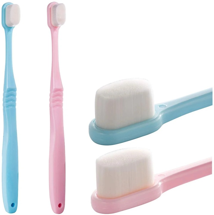 Periute de dinti manuale YANYXR set 2 bucati, extra moi, albastru roz, 80mm