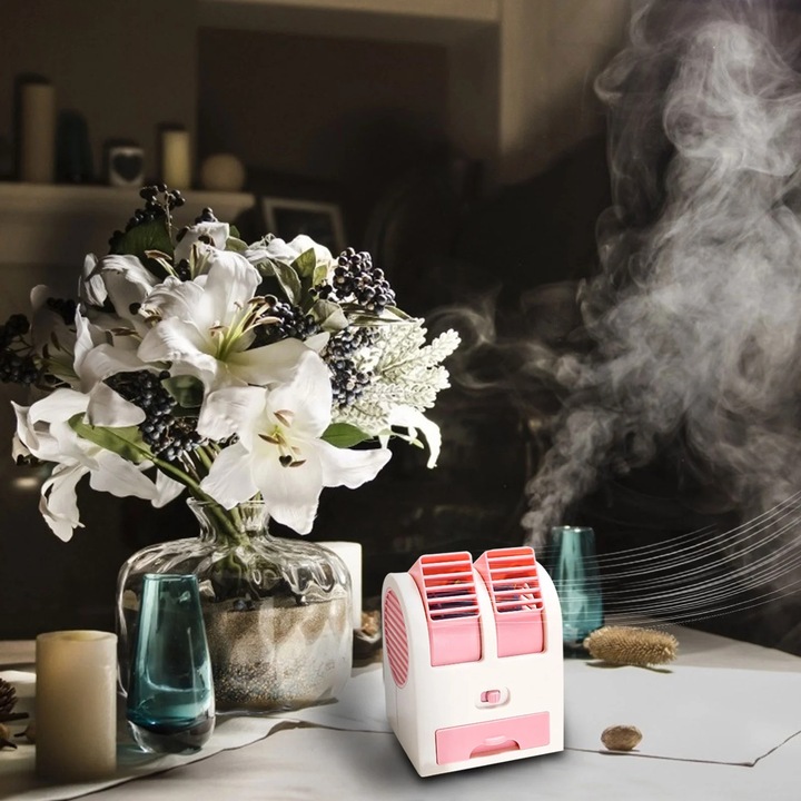 Климатик за спалня, преносим USB вентилатор без лопатки с безопасен дизайн и регулируеми ъгли (син, розов, зелен)