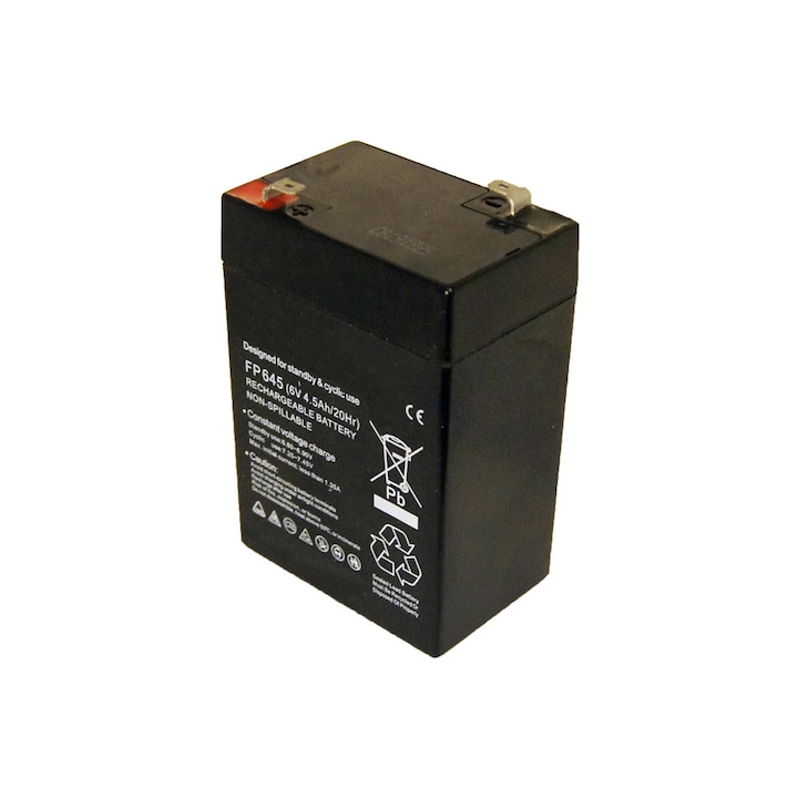 Acumulator Universal Masinute / Motociclete & Triciclete Electrice pentru Copii, Comando Tech, 6V, 4.5Ah, Tehnologie AGM / VRLA, Terminale de tip F1/T1, Nu Necesita Intretinere, Negru