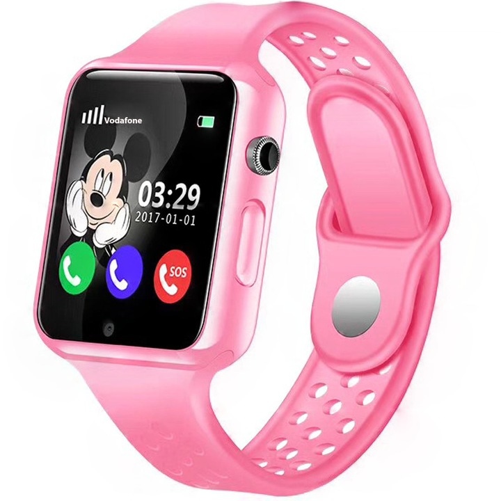 Ceas smartwatch copii iUni Kid98, Telefon incorporat, GPS, Bluetooth, Roz