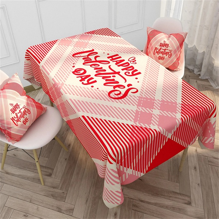 YANYXR BCS3146066 asztalterítő, vízálló poliészter, kockás mintás Happy Valentine's Day felirattal, többszínű