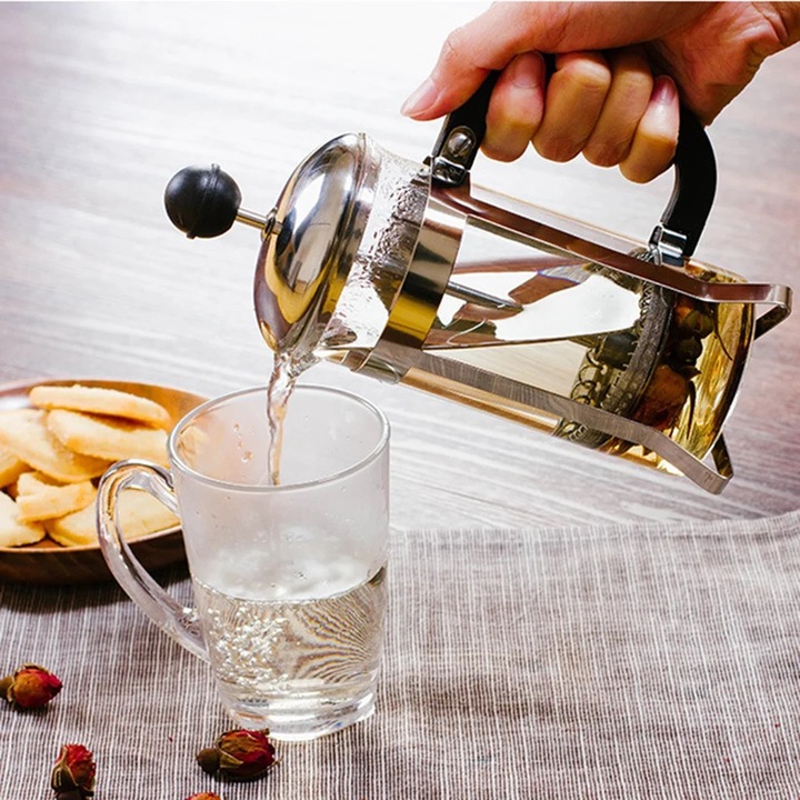 Cafetiera YANYXR, otel inoxidabil, sticla borosilicata, rezistenta la caldura, 1L