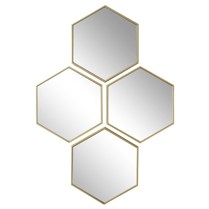 Dekoratív tükör, Howhomely, 4 darab, modern geometrikus minta, loft stílus, eredeti aszimmetrikus forma, elegáns és kifinomult megjelenés, dekoratív csillogás, ideális nappaliba és hálószobába, stílusos belső kiegészítő