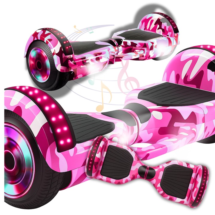Elektromos Hoverboard 8" GALAXIA® Bluetooth LED Kerekeken, Maximális sebesség 10-12 km, Üzemidő 3-4 óra, IP54, Rózsaszín