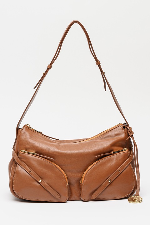 Tosca Blu, Alison bőrtáska cipzáros zsebekkel, Konyakbarna