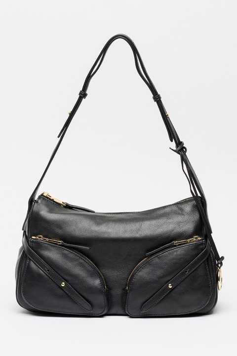 Tosca Blu, Alison bőrtáska cipzáros zsebekkel, Fekete