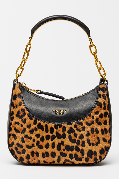 Tosca Blu, Madison szőrmés bőr válltáska, Fekete, Barna