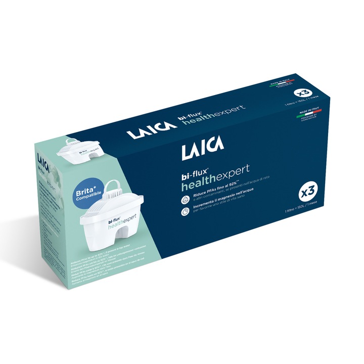 Laica Bi-Flux HealthExpert szűrőbetét készlet, 3db, Speciális formulával, Brita kompatibilis