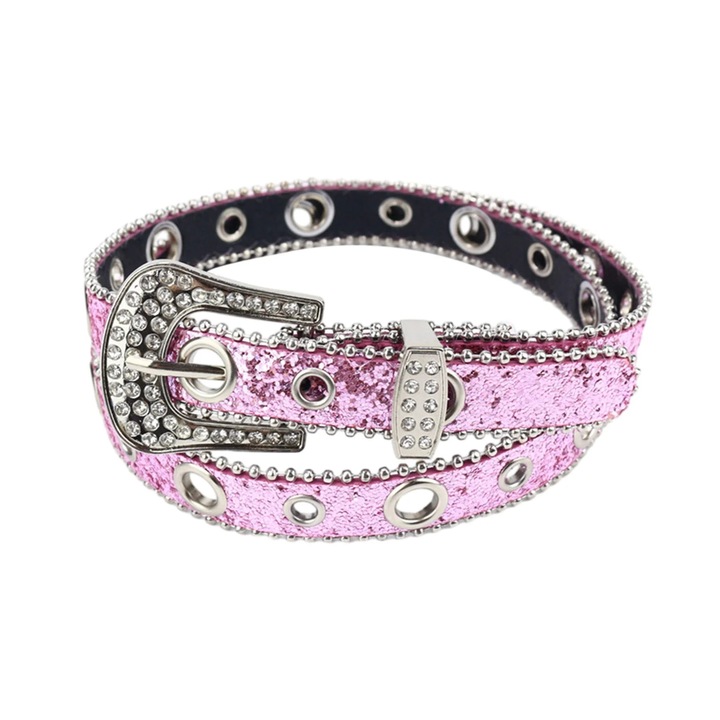 Дамски колан, екокожа, дизайн с кристали, регулируем, 103x2.2 см