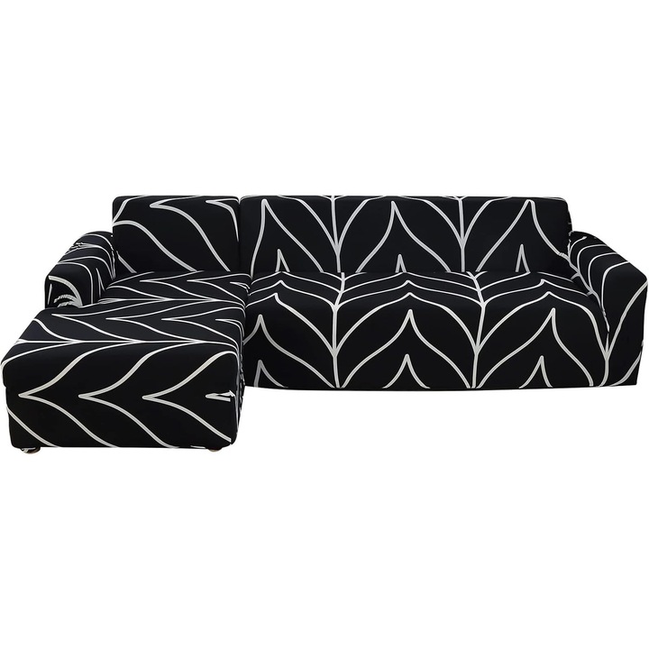 Калъф за диван Lydevo, за L-образен диван, с две калъфки за възглавници, универсален, за 2 и 3 места, модел с бели линии