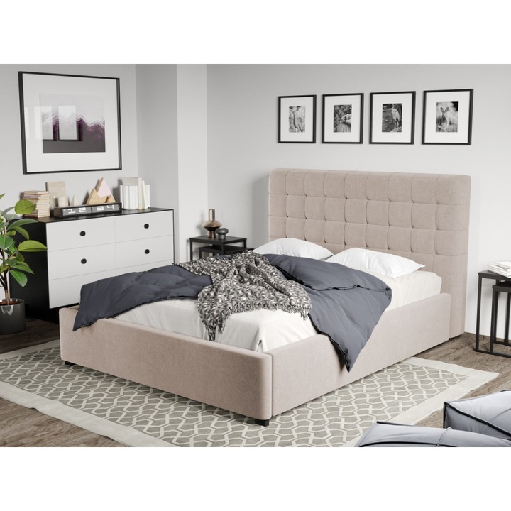 Pat Tapitat Rivo cu Somiera fixa, 160x200, Bej/Swing 2