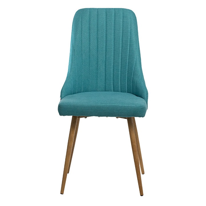 Scaun living din stofa verde turcoaz, picioare metalice aspect lemn OSLO - set 4 bucati