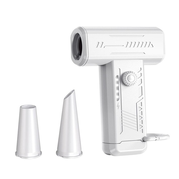 Suflanta aer/ventilator portabil STORMY, alb, 130000 RPM, 4000 mAh, reglare continua a turatiei