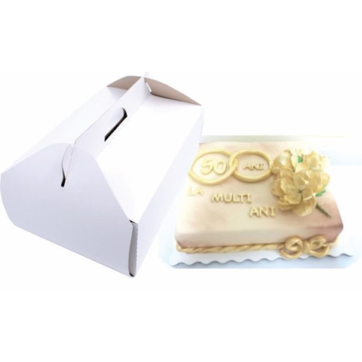 Set 25 buc cutii tort albe, carton gros, 35 x 45 x 15 cm, include tavi albe groase, 33x44 cm
