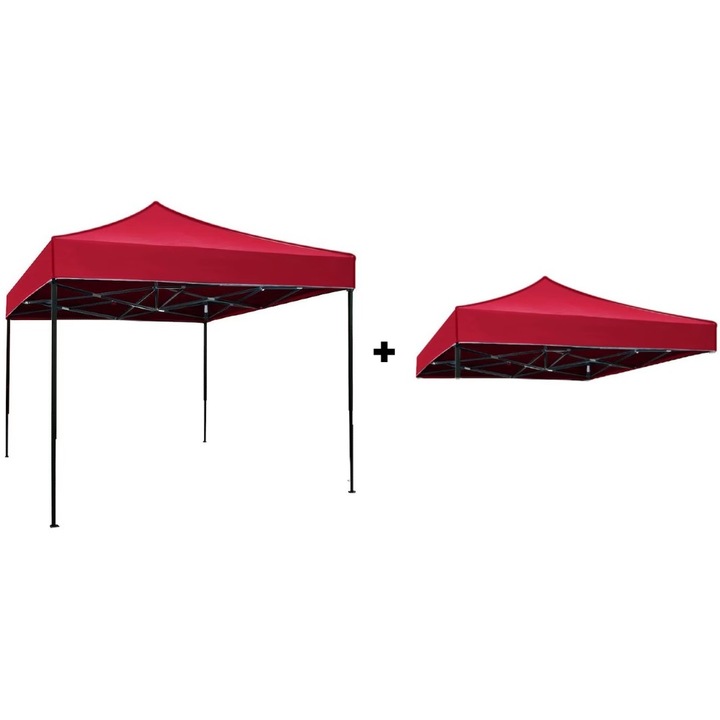 Pachet Cort Pavilion 3x3m + Copertina Rezerva – Impermeabil, Pliabil, Structura Metalica – AT PERFORMANCE®, rosu