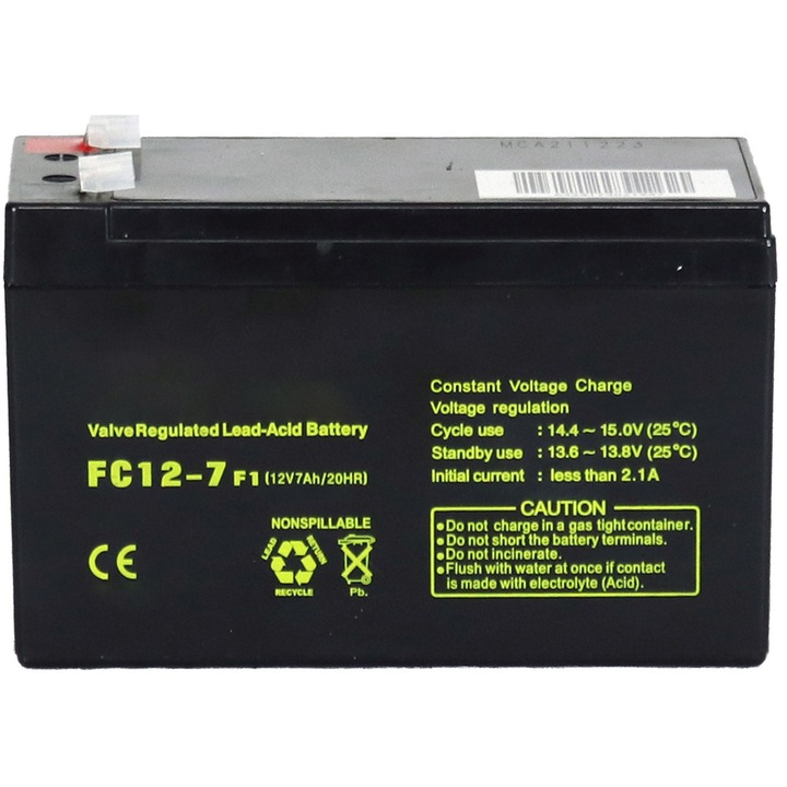 Acumulator Universal Masinute Electrice pentru Copii, Comando Tech, 12V, 7Ah, Tehnologie AGM / VRLA, Terminale de tip F1/T1, Nu Necesita Intretinere, Negru