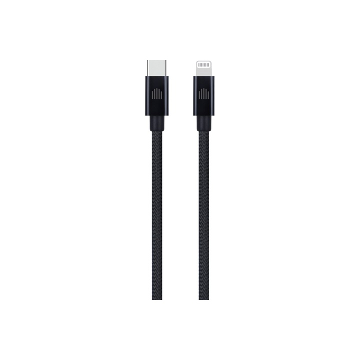 Dviced – USB-C - Lightning szőtt borítású töltőkábel, 1, 25 m - fekete