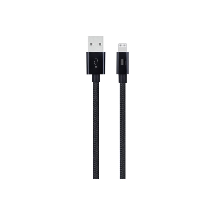 Dviced – USB-A - Lightning szőtt borítású töltőkábel, 0, 25 m - fekete