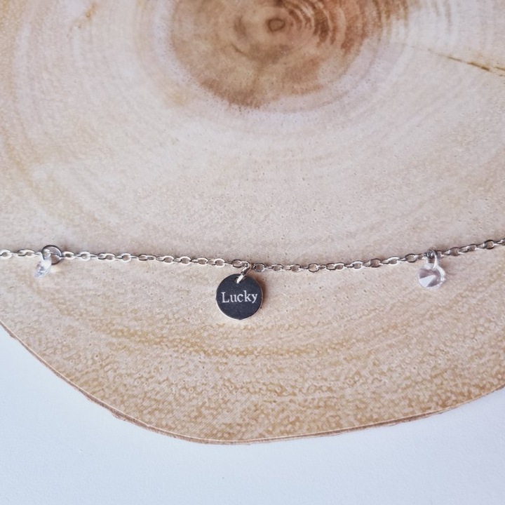 Bratara dama Airmag, charm cu mesaj "lucky", inoxidabil, ajustabila, cristale