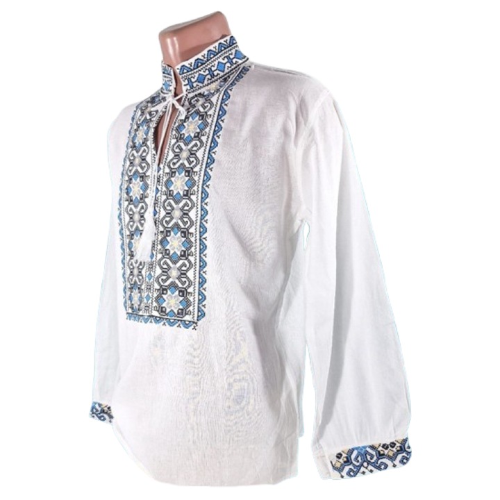 Ie traditionala pentru barbati, Alb, cu motive geometric, L