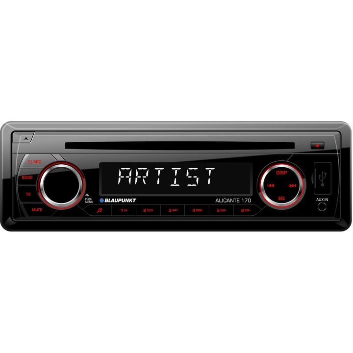 Radio CD auto Blaupunkt, 4x45W, USB, iesire RCA, panou frontal detasabil, telecomanda, Iluminare rosu