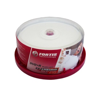 DVD+R Fortis Double Layer printabil, 8.5GB, 8x, 25 buc DVD+R Fortis Double Layer printabil, 8.5GB, 8x, 25 buc
