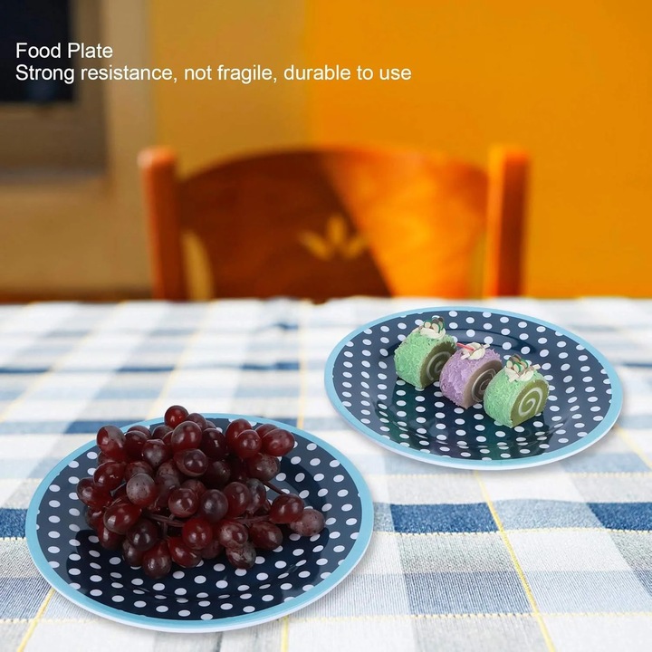 Set de 4 farfurii ceramice, 23cm, design modern, culoare albastra