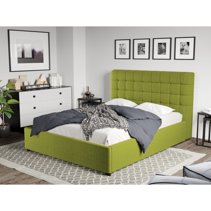 Pat Tapitat Rivo cu Somiera fixa, 140x200, Verde/Falcone 22