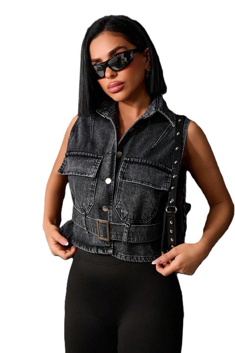 Vesta Dama, Din Denim, Fara Maneci, Gri, 40 EU