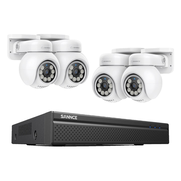 Система за видеонаблюдение Sannce, 8 канала, 4 камери, 4K, черно/бяла