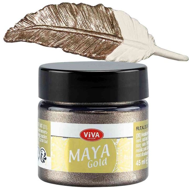 Vopsea metalica acrilica lucioasa Maya-Gold VIVA DECOR, 45ml Maro castaniu
