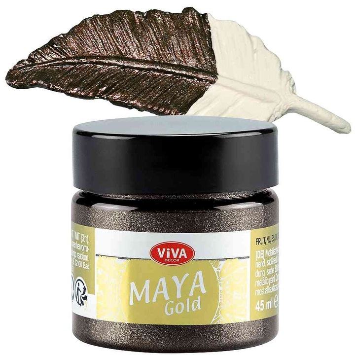 Vopsea metalica acrilica lucioasa Maya-Gold VIVA DECOR, 45ml Maro roscat inchis