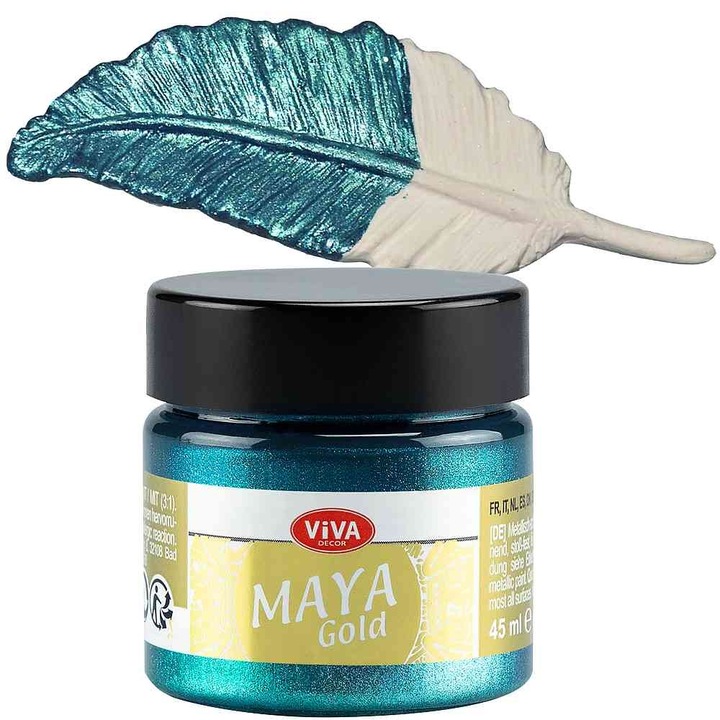 Vopsea metalica acrilica lucioasa Maya-Gold VIVA DECOR, 45ml Albastru turcoaz