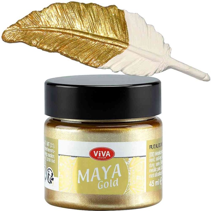 Vopsea metalica acrilica lucioasa Maya-Gold VIVA DECOR, 45ml Galben auriu