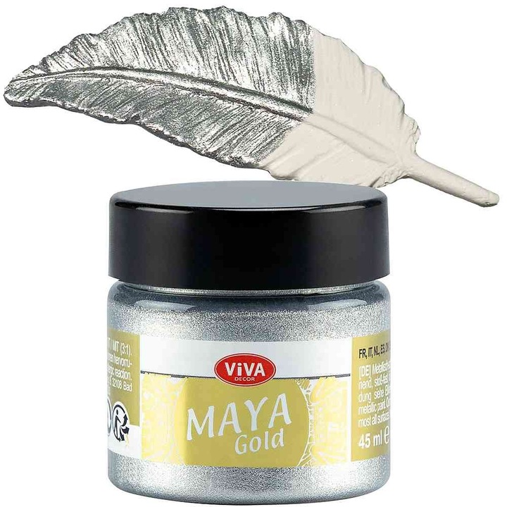 Vopsea metalica acrilica lucioasa Maya-Gold VIVA DECOR, 45ml Argintiu silver