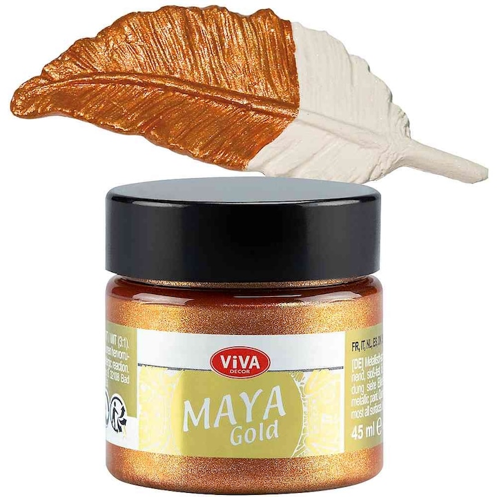 Vopsea metalica acrilica lucioasa Maya-Gold VIVA DECOR, 45ml Portocaliu
