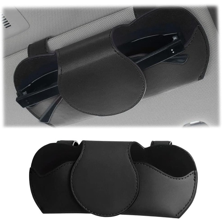 Suport auto pentru ochelari, piele PU, design magnetic, negru