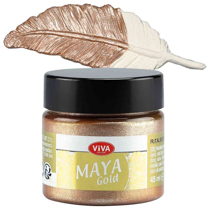 Vopsea metalica acrilica lucioasa Maya-Gold VIVA DECOR, 45ml Roz antic