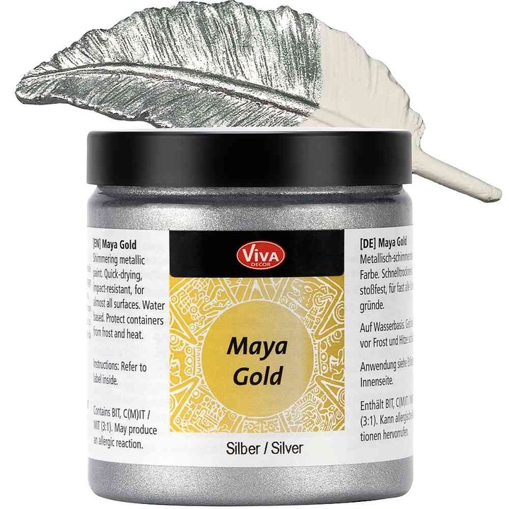 Vopsea metalica acrilica lucioasa Maya-Gold VIVA DECOR, 250ml Argintiu silver