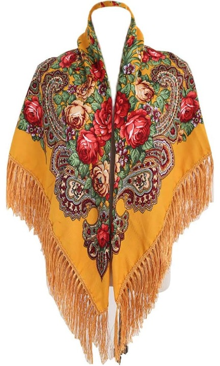 Esarfa traditionala pentru femei, imprimeu artistic, 135x135cm, multicolor