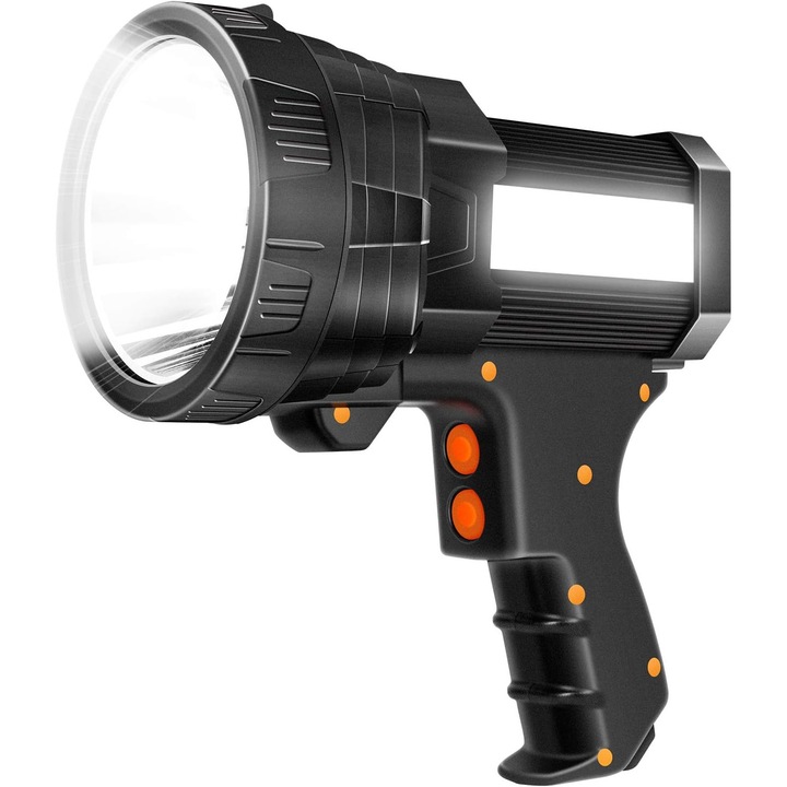 Szuper fényes, újratölthető LED lámpa, nagy lumen, 9600mAh, hosszú élettartamú, horgászathoz, túrázáshoz, kempingezéshez, USB kimenettel (fekete)