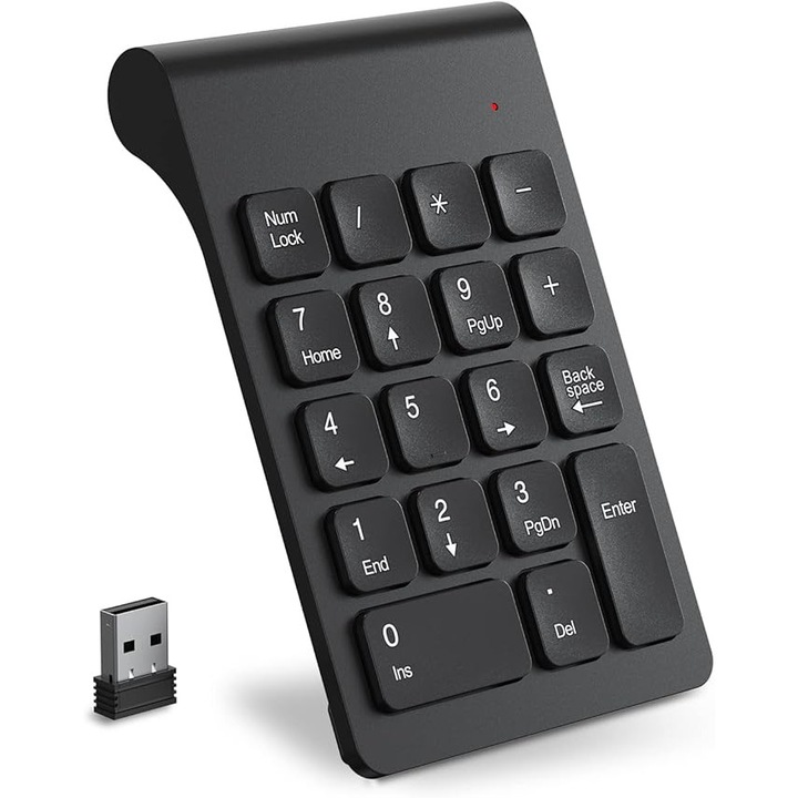 Vezeték nélküli numerikus billentyűzet, mini ergonomikus hordozható 2.4G billentyűzet USB vevővel laptophoz, PC-hez, asztali digitális számítógéphez