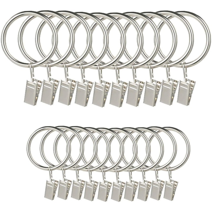Inele versatile de argint pentru perdele: Durabile, Instalare usoara, perfecte pentru diferite dimensiuni de tija de perdele - 40 de bucati