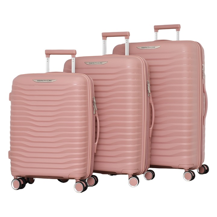 Комплект Куфари PERFECT++LINE PP 1616, Разширител, 76/50/30 см, Розови, 3 броя