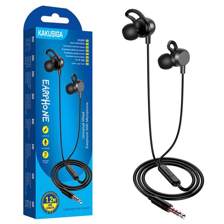 Casti cu Fir Kaku (KSC-705), In Ear, 3.5mm, 1.2m, Mic & Volume Key, HiFi, Black
