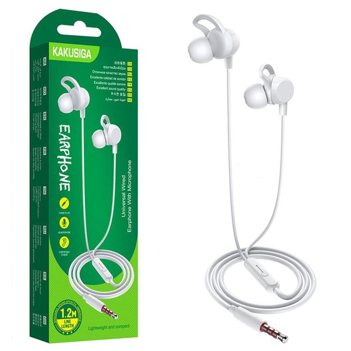 Casti cu Fir Kaku (KSC-705), In Ear, 3.5mm, 1.2m, Mic & Volume Key, HiFi, White