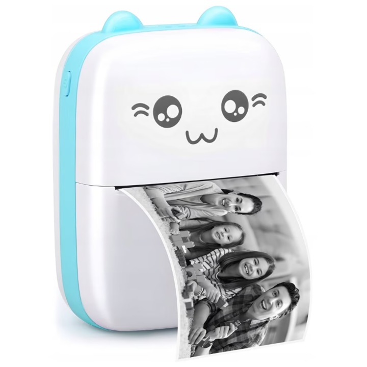 Mini imprimanta Termica Portabila Bluetooth – Print instant, Fara Cerneala, Rola pentru Print, Cablu Type-C si Manual incluse - Albastru