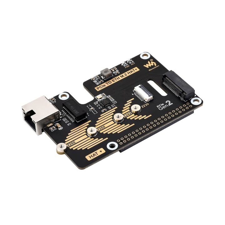 Адаптер, Waveshare, за Raspberry Pi 5, Pcie към M.2 SSD и Gigabit Ethernet, черен