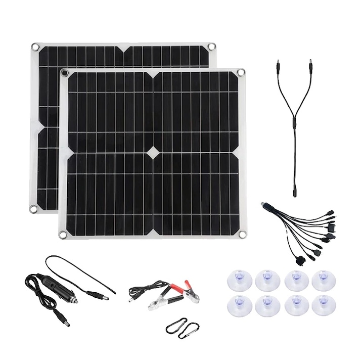 Kit panouri solare, 2x25W, 18V, 5V USB, 360x330x2.5mm