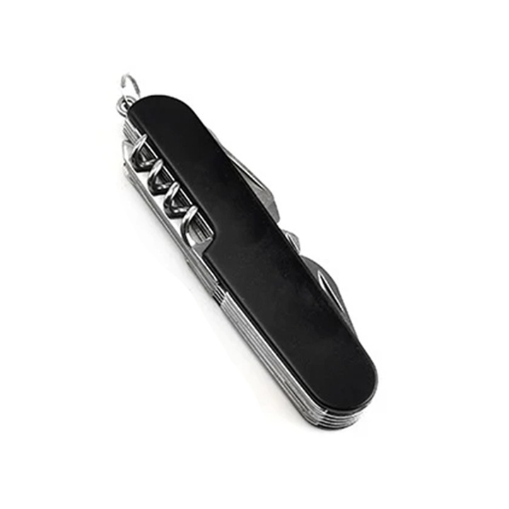 Briceag Elvetian 11 in 1 - Cutit Multifunctional cu Maner Metalic, Compact pentru Drumetii si Camping, Negru, 9 cm, Dalimag
